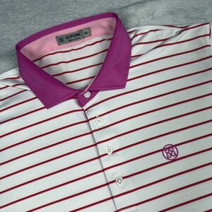 G/FORE Striped Performance Golf Polo Mens XL White Pink Red Short Sleeve Shirt